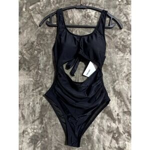 Vimpunec Cut Out Swimsuit One Piece Womens Small Black‎ Tummy Control High Waist
